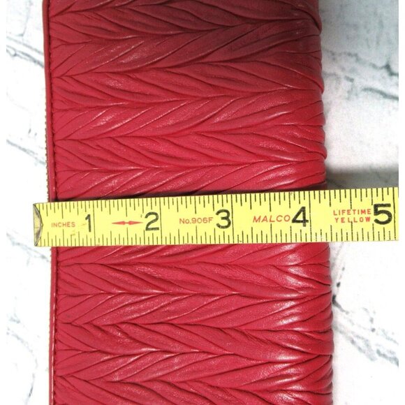 Coach Gathered Leather Accordion Zip Up Long Wallet Soft Red Color H1473 - Picture 4 of 8